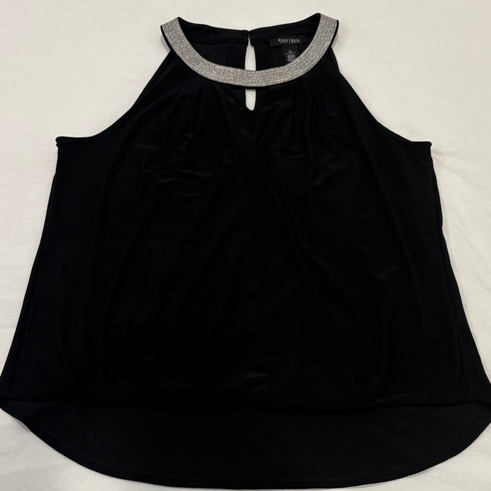 White House Black Market Black Halter Top with Silver Trim